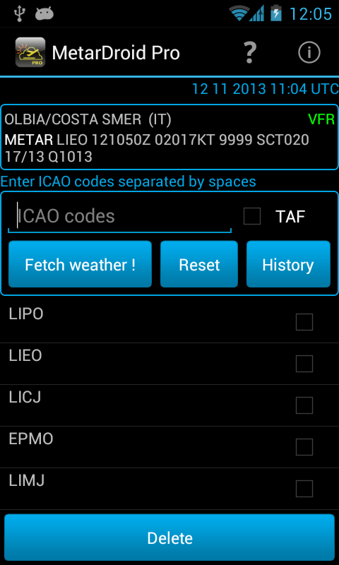 Android application MetarDroid Pro ( Metar -Taf ) screenshort