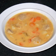 Brats and Beer Cheddar Chowder