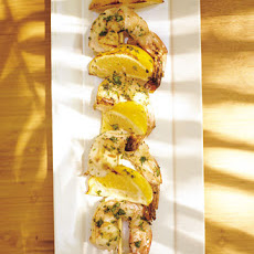 Shrimp Kebabs with Lemon Wedges and Cilantro