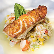 Roasted Grouper with Seafood Risotto and Champagne-Citrus Beurre Blanc
