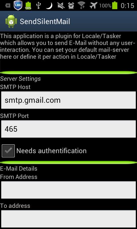 Android application Locale SendSilentMail Plug-In screenshort