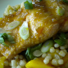Mango Glazed Salmon Over a Salad of Mangoes and Couscous