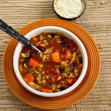 Barley Minestrone with Canadian Bacon, Savoy Cabbage, and Rosemary