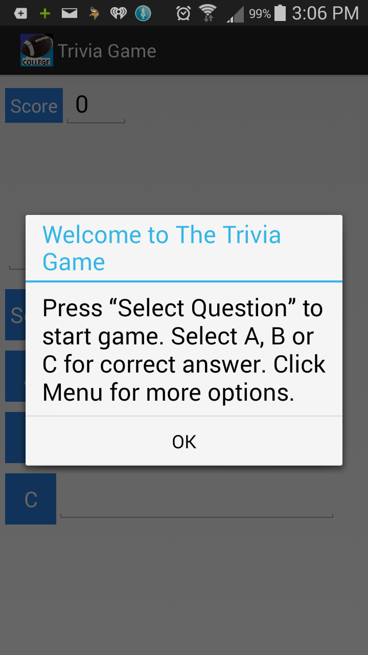 Android application College Football Trivia Game screenshort