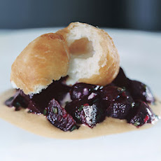 Beet Salad with Almond Butter and Gorgonzola Bomboloni