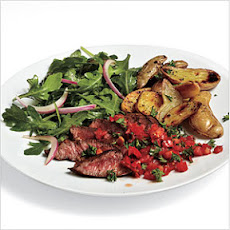 Chili-Espresso Rubbed Steaks with Warm Tomato Sauce