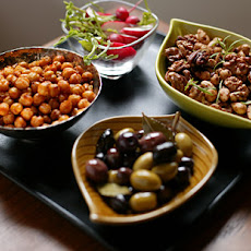 Fried Chickpeas and Spiced Nuts with Olives and Radishes