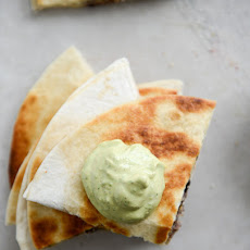 Cheesy Double Bean Quesadillas with Homemade Avocado Ranch