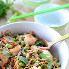 Spicy Peanut Noodles with Edamame & Shrimp