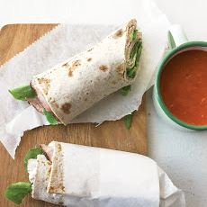 Tomato-Pepper Soup with Ham-and-Arugula Wraps