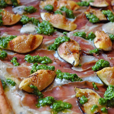 Grilled Pizza with Figs, Prosciutto, Gorgonzola and Arugula Pesto
