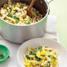 Gemelli with Yellow Squash, Peas, and Basil