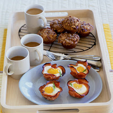 Baked Eggs and Mushrooms in Ham Crisps