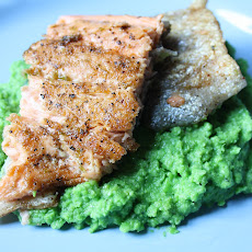 Pan-fried Rainbow Trout with Basil Pea Puree