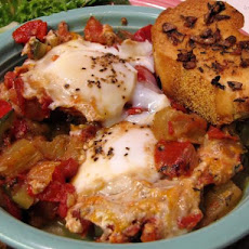 Ratatouille With Poached Eggs and Garlic Croutons