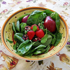 Arugula and Spinach with Pears, Red Walnuts + Pear Dressing