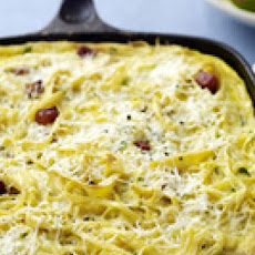 Carbonara Pasta Frittata with Tomato-Cucumber Salad