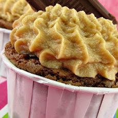 Chocolate Chip Walnut Brownie Cupcakes with Peanut Butter Frosting