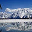 canadian landscape by Paul Scullion - Landscapes Mountains & Hills ( water, clouds, hills, reflection, white, lake, bald, feathers, landscape, egale, bird, flying, mountians, cold, ice, snow )