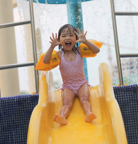 Zara followed Sam down the slide