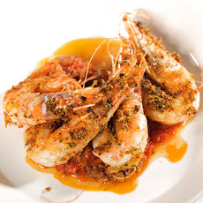 Roasted Jumbo Prawns with Hot Pepper and Spiced Tomato Saltsa