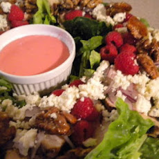 Raspberry Chicken Salad with Honeyed Walnuts and Gorgonzola