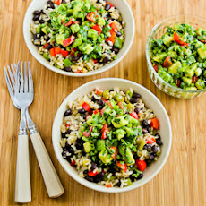 Slow Cooker Vegan Brown Rice Mexican Bowl with Black Beans, Bell Peppers, and Poblano-Avocado Salsa