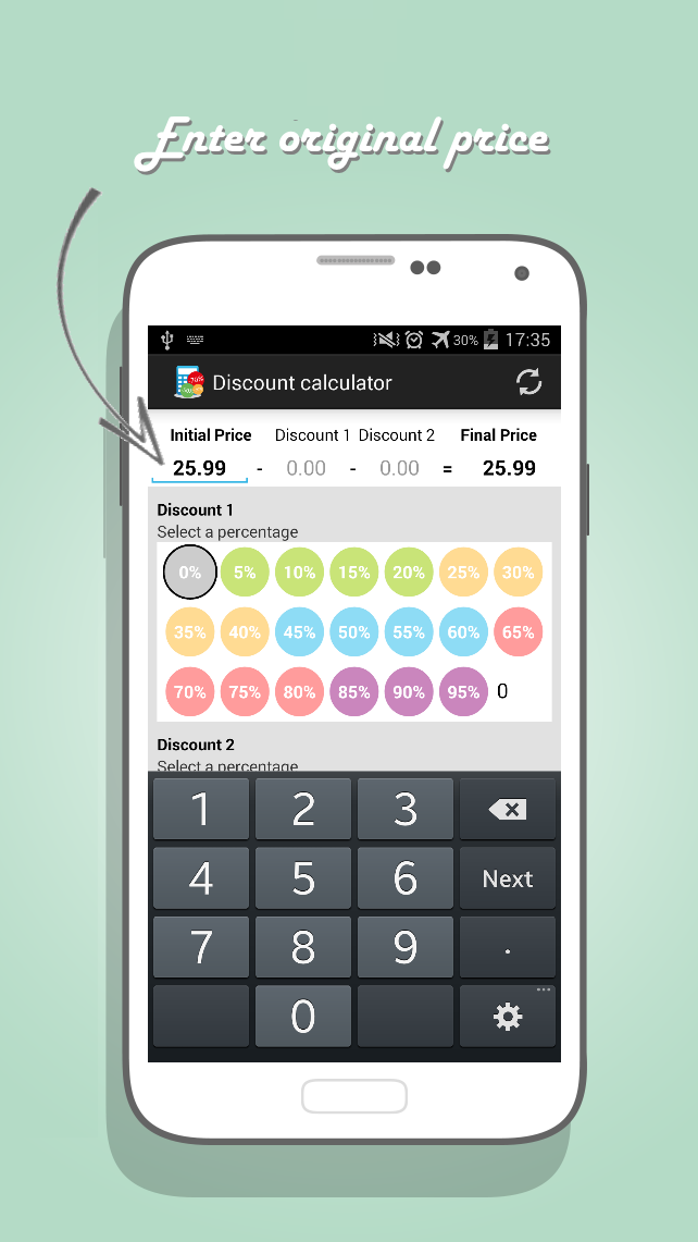 Android application Discount Calculator screenshort