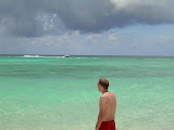 Chase staring out at the ocean before getting burned.