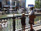 Watching the water show at the Grove's main fountain. There are also lot of fish in there.