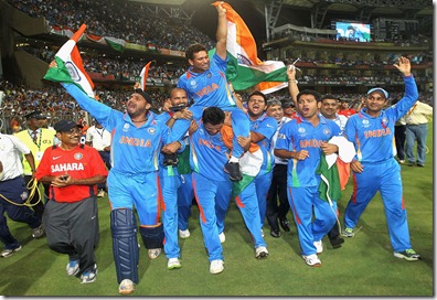 Sachin Tendulkar is carried around the Wankhede by his team-mates