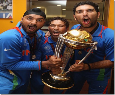 India's celebrations continue in the dressing room