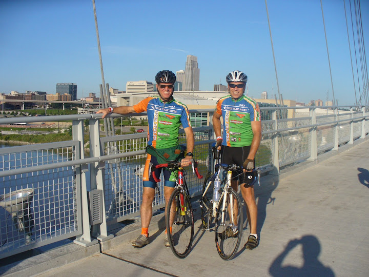 Bill and Gary Standing in front of Omaha, NE at the start of RAGBRAI