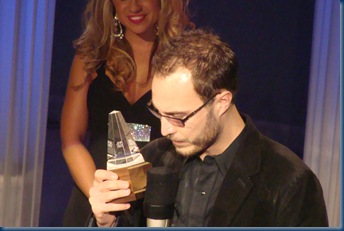 Josh Williams accepting the 2009 IBMA Award for Guitar player of the year.