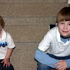 Notice the blue stamp on Jonah's right hand which he rubbed his eye with... It's NOT eye shadow. And, in his defense, Linus had just rolled out of bed when this picture was taken on Sunday morning.