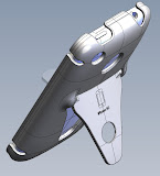 Shown is a screen-shot of an iPhone case with flip-out stand, designed for an individual inventor who holds a patent on this invention.  The first prototypes are shown in subsequent shots.