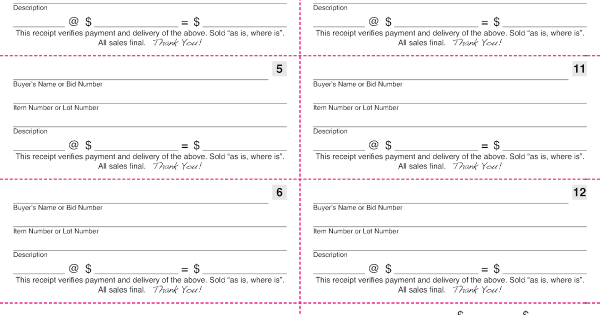 Auction Forms 3 Part Clerking Tickets