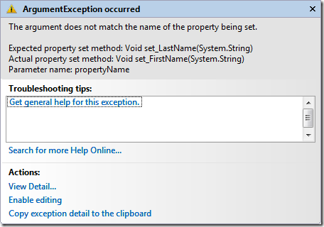 Invalid Property Setter Exception