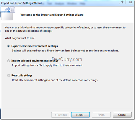Visual Studio Export Settings