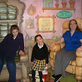 Rebekka, Hosannah, and Jennifer sitting in the set of Goldilocks and the Three Bears