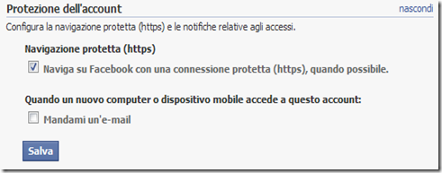 Naviga su Facebook con una connessione protetta (https), quando possibile