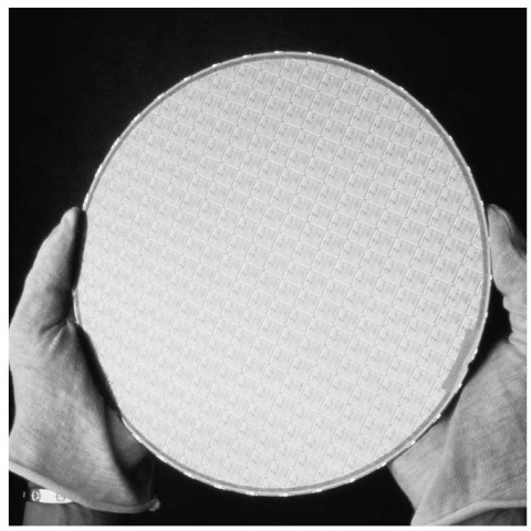 Without silicon, from which computer chips are made, our computer-based society simply could not exist. Here, a worker holds a silicon wafer with integrated circuits. 