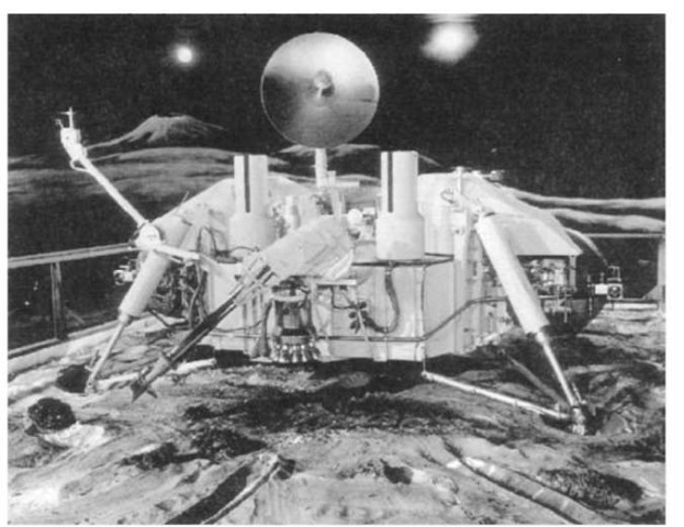  The Viking Mars Lander spacecraft is shown here. Viking 1 landed on Mars on 20 July 1976, and Viking 2 landed on 3 September 1976. Viking 1 was the first successful soft landing of a spacecraft on Mars. The two Viking spacecraft were identical, and they sent back photographs of the Martian surface. They also collected a wealth of data on atmospheric composition, meteorological conditions, soil samples, and seismic activity. Each Viking spacecraft also carried a set of experiments that looked for biological activity on the surface of Mars. The results were negative. Viking 1 transmitted data for more than six years. Viking 2 was shut down on 11 April 1980.