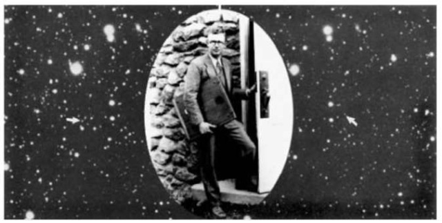Clyde Tombaugh, the discoverer of Pluto, shown here at Lowell Observatory in Flagstaff, Arizona, entering a telescope dome with photographic plates in holders. The background shows two of the discovery blink plates. Pluto is much easier to find with the arrows, which unfortunately were not on the original plates (photos courtesy of Lowell Observatory). This figure is available in full color at http://www.mrwinterscience.wiley. com/esst