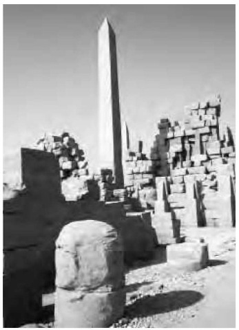 An obelisk of the New Kingdom Period (1550-1070 b.c.e.) raised to catch the first rays of the dawn at Karnak, a form of the ritual benben. 