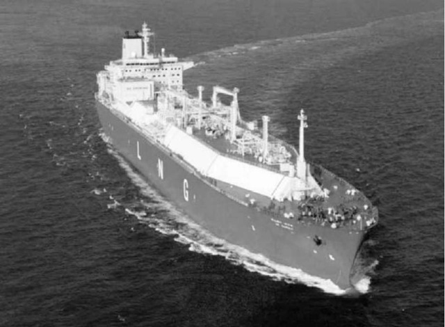 Liquefied natural gas (LNG) transport ship. 