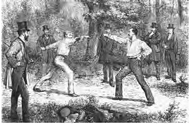 A Code of Honor—A Duel in the Bois de Boulogne, Near Paris. This illustration of a typical duel appeared in the January 8, 1875, edition of Harper's Weekly and clearly shows all the elements of a "duel." 