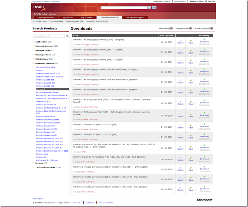Windows 7 RC - MSDN