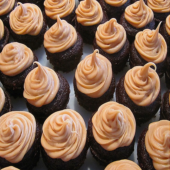 Mini Chocolate-Orange Cupcakes with White Chocolate-Espresso Ganache Frosting
