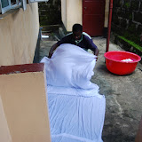  &ndash; stretching out the material to be tye dyed: ...© 2008, September Nazareth House Media, JBM photographer